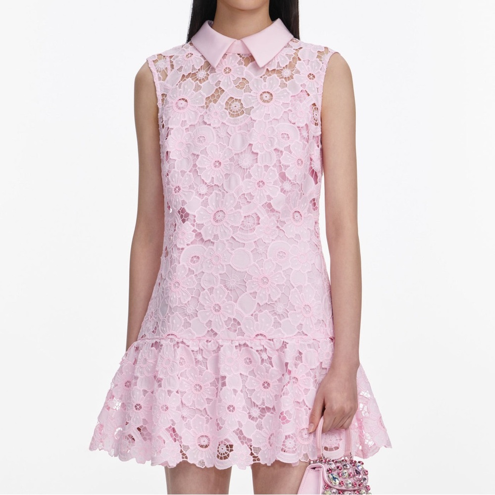 Self-Portrait NWOT PINK LACE COLLARED MINI DRESS - Picture 2 of 8
